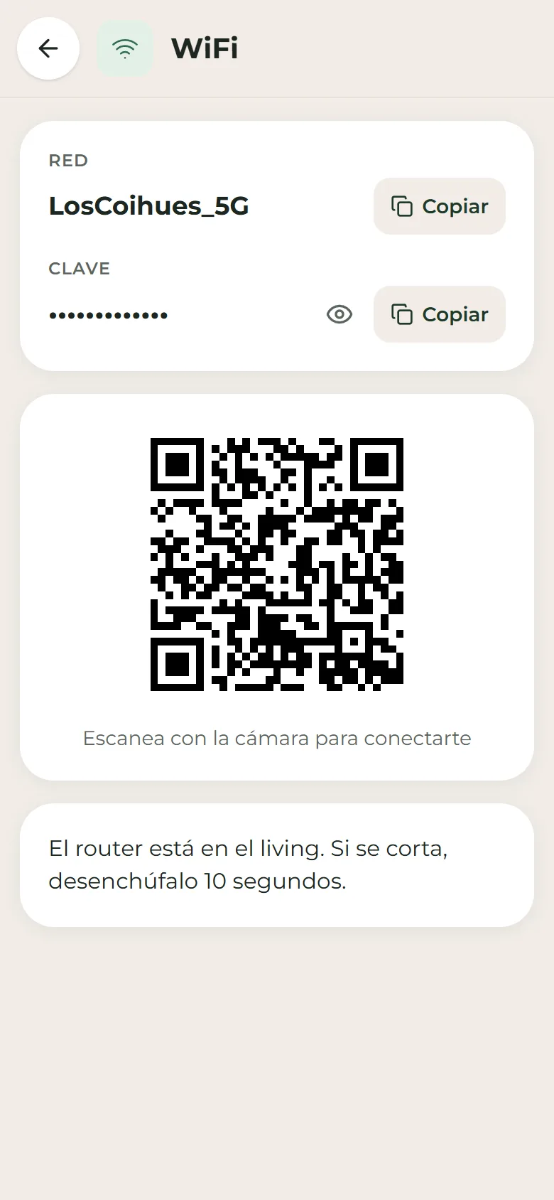 WiFi con QR: Tus huéspedes se conectan escaneando, sin escribir la clave.